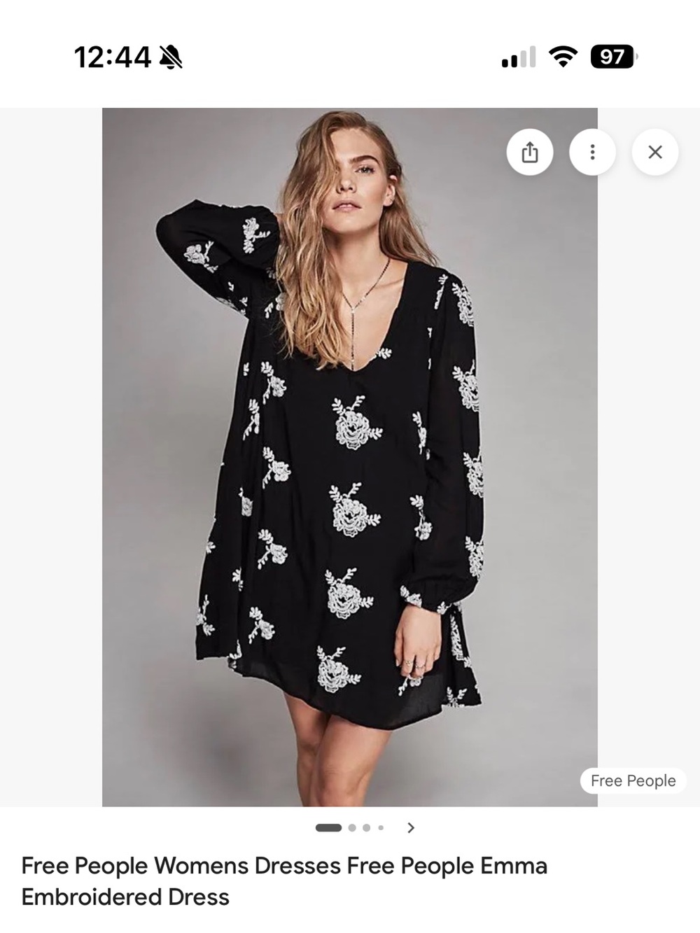Free People Black Long-Sleeve Emma Embroidered Mini Dress